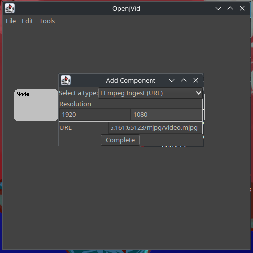 OpenJVID graph streaming FFMPEG into a scaler and preview